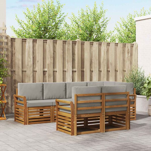 vidaXL Set divano sezionale con cuscino 7 pcs Grigio Naturale e Chiaro