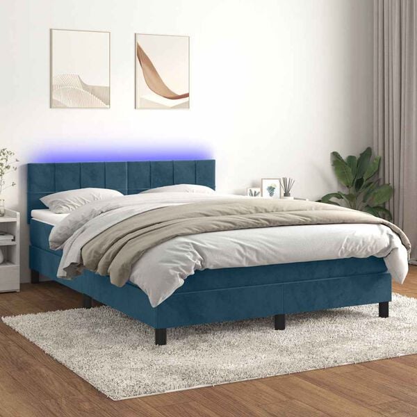 vidaXL Letto a Molle con Materasso e LED Blu Scuro 140x200 cm