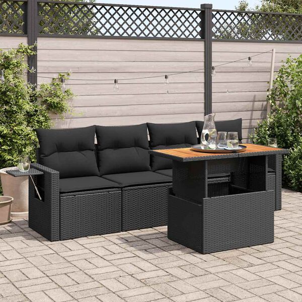 vidaXL Set Divani da Giardino 5 pz con Cuscini in Polyrattan Nero