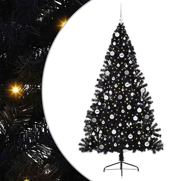 vidaXL Albero di Natale artificiale con luci integrate Nero 210 cm PVC