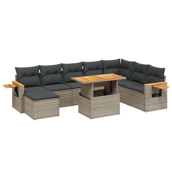 vidaXL Set Divano da Giardino 9 pz con Cuscini Grigio in Polyrattan