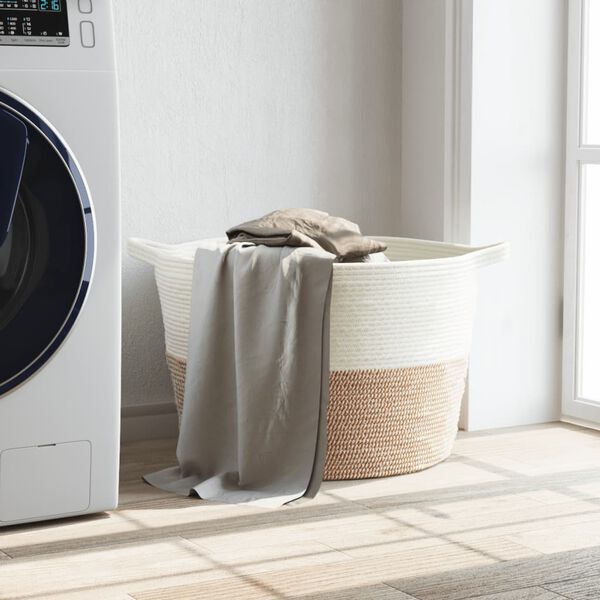 vidaXL Cesto per Biancheria Marrone e Bianco &Oslash;60x36 cm in Cotone