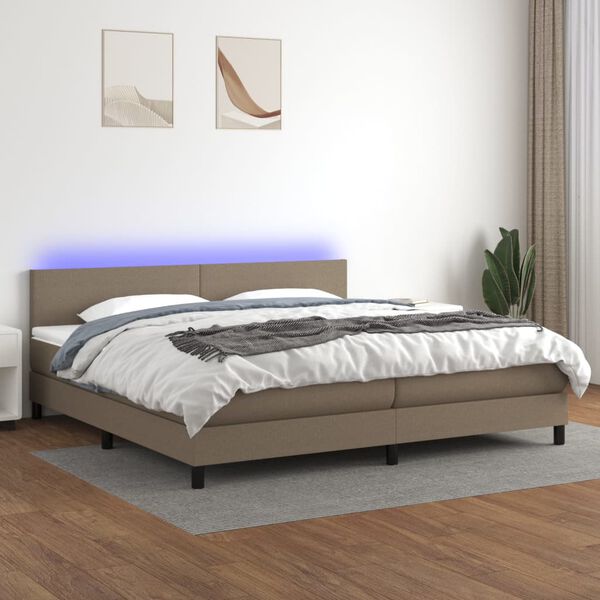 vidaXL Letto a Molle Materasso e LED tortora 200x200cm in Tessuto