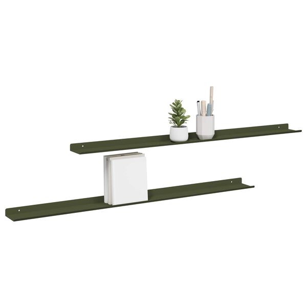 vidaXL Mensola sospesa 2 pcs Verde oliva 100 x 9 x 2,5 cm Acciaio