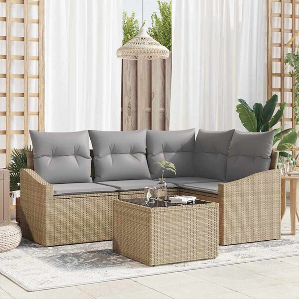 vidaXL Set di divani con cuscino 5 pcs Beige polyrattan