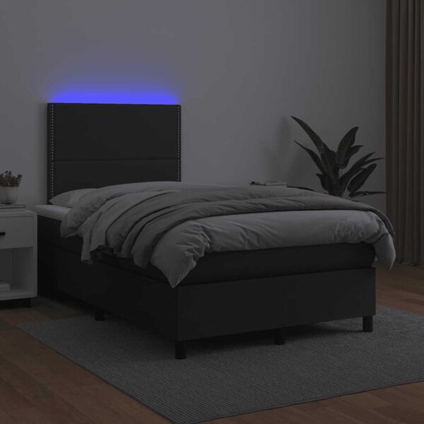vidaXL Letto a Molle con Materasso e LED Nero 120x190 cm in Similpelle