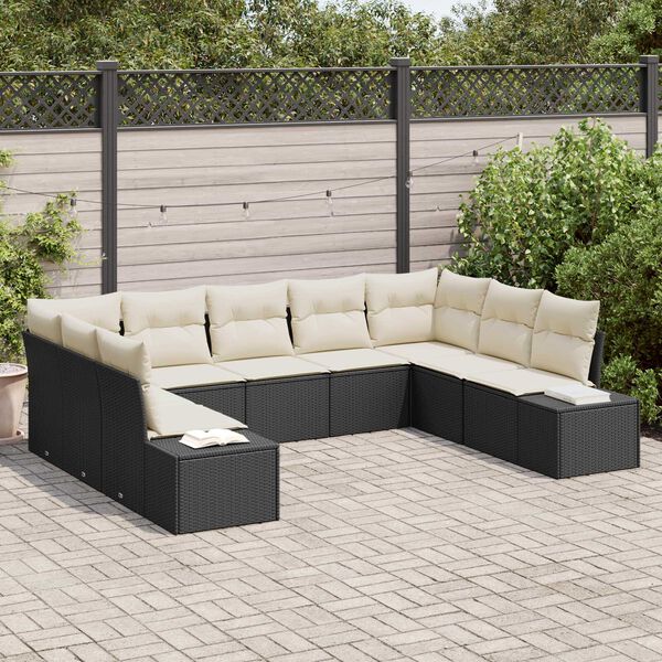 vidaXL Set Divano da Giardino con cuscino 9 pcs Nero polyrattan