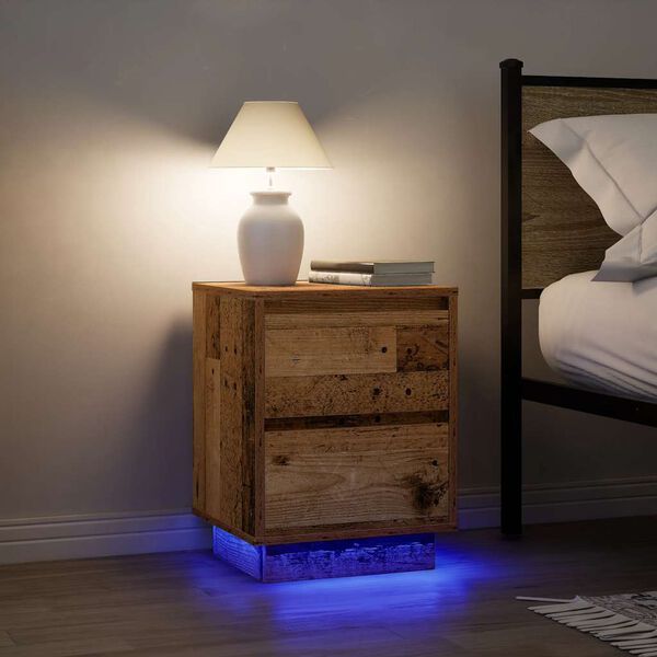 vidaXL Comodini con Luci a LED 2 pz Legno Antico 38x34x50 cm