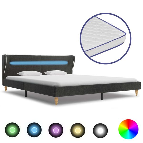 vidaXL Letto con LED e Memory Foam Tela Ruvida Grigio Scuro 180x200cm