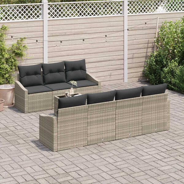 vidaXL Set di divani con cuscino 8 pcs Grigio chiaro polyrattan