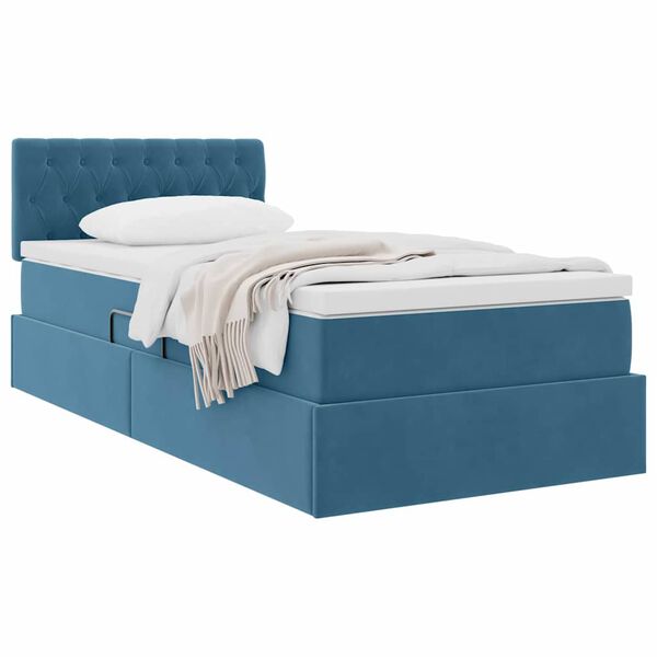 vidaXL Letto con Contenitore Blu Scuro 90 x 190 cm Velluto