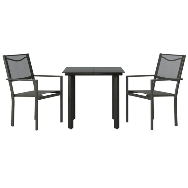 vidaXL Set da Pranzo da Giardino 3 pz Nero in Acciaio e Textilene