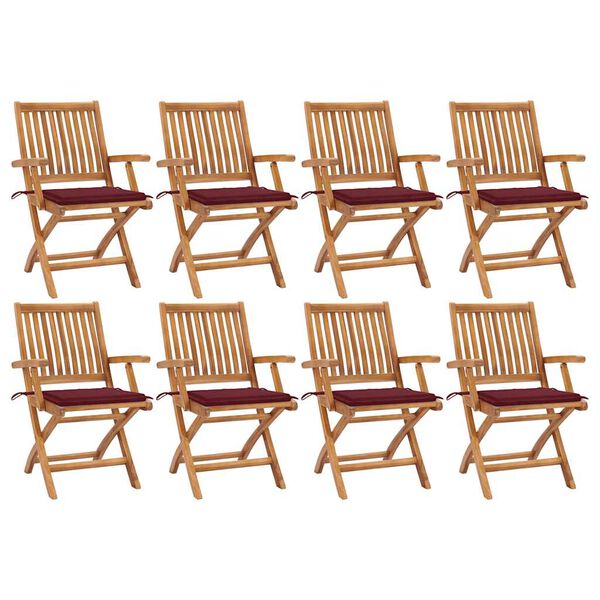 vidaXL Sedie da Giardino Pieghevoli con Cuscini 8 pz Massello di Teak