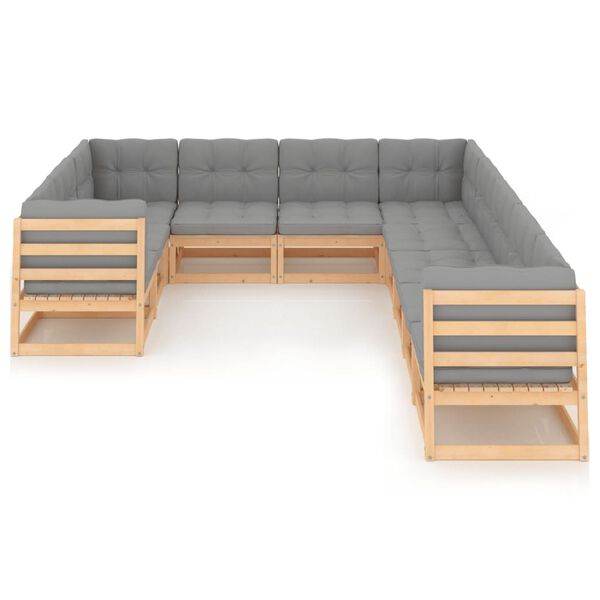 vidaXL Set Salotto Giardino 10pz Cuscini Antracite Legno Massello Pino