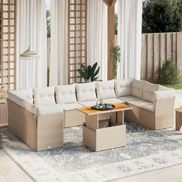 vidaXL Set Divani da Giardino 11 pz con Cuscini Beige in Polyrattan