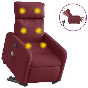 vidaXL Poltrona Alzapersona Massaggiante Elettrica Rosso Vino Tessuto