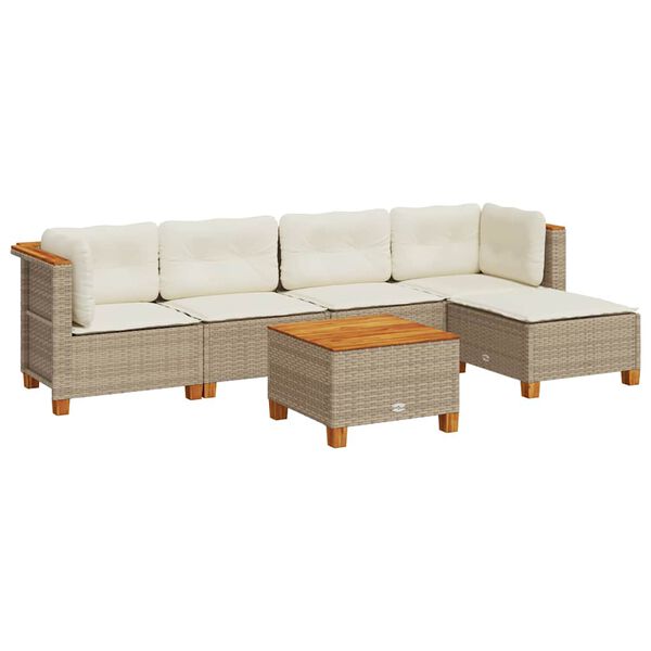 vidaXL Set Divano da Giardino 6 pz con Cuscini Beige in Polyrattan
