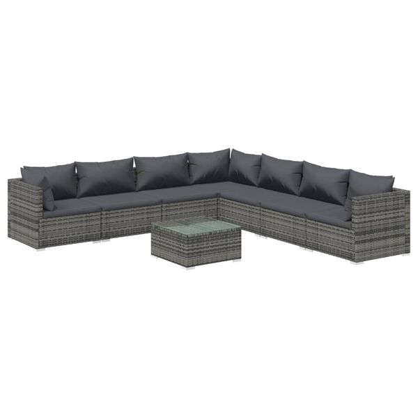 vidaXL Set Divani da Giardino con Cuscini 8 pz in Polyrattan Grigio
