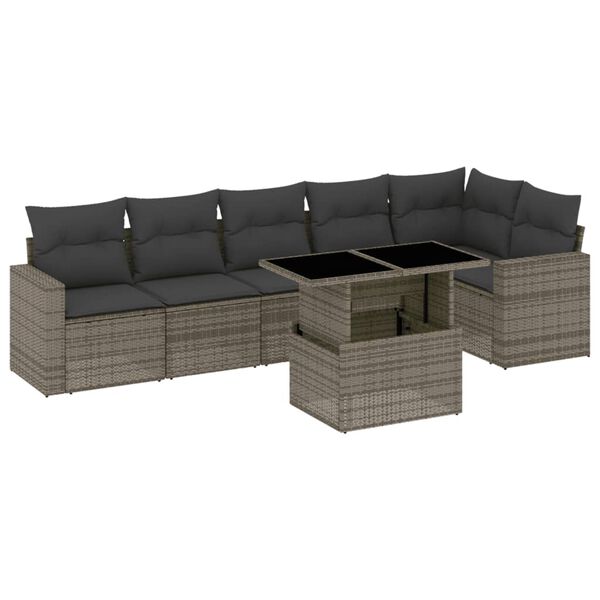 vidaXL Set Divani da Giardino 7 pz con Cuscini Grigio in Polyrattan