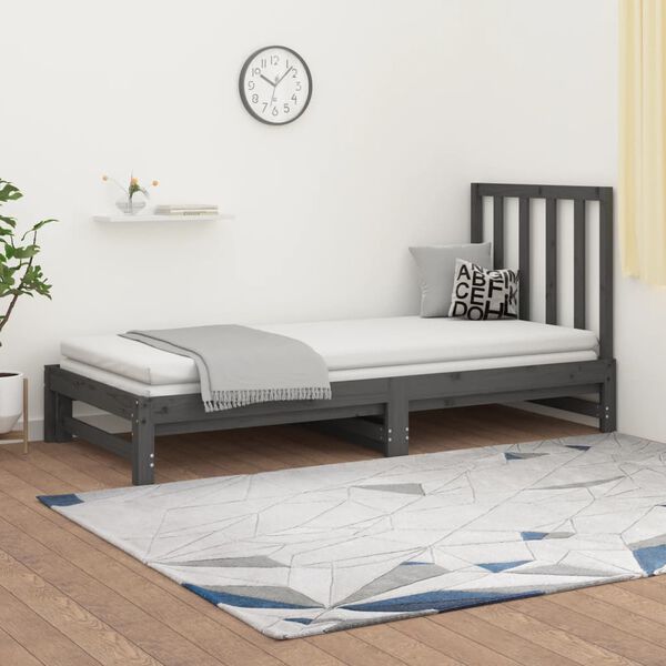 vidaXL Dormeuse Estraibile Grigia 2x(90x200) cm Legno Massello di Pino