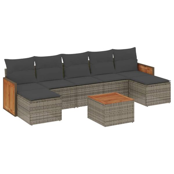 vidaXL Set Divano da Giardino 8 pz con Cuscini Grigio in Polyrattan