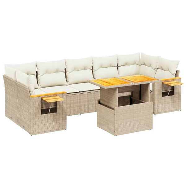 vidaXL Set Divano da Giardino 8 pz con Cuscini Beige in Polyrattan
