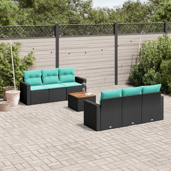 vidaXL Set Divani da Giardino 7 pz con Cuscini Nero in Polyrattan