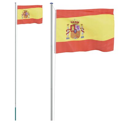 vidaXL Asta e Bandiera Spagna 6,23 m Alluminio