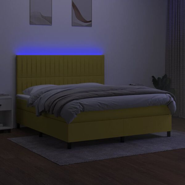 vidaXL Letto a Molle con Materasso e LED Verde 160x200 cm in Tessuto