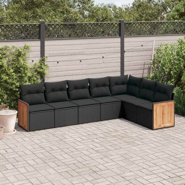 vidaXL Set Divani da Giardino con Cuscini 7pz Nero Polyrattan