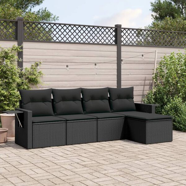 vidaXL Set Divani da Giardino 5 pz con Cuscini in Polyrattan Nero