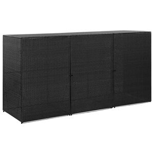 vidaXL Copribidone Triplo Spazzatura Nero 229x78x120 cm in Polyrattan