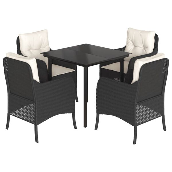 vidaXL Set da Pranzo da Giardino 5 pz Nero con Cuscini in Polyrattan