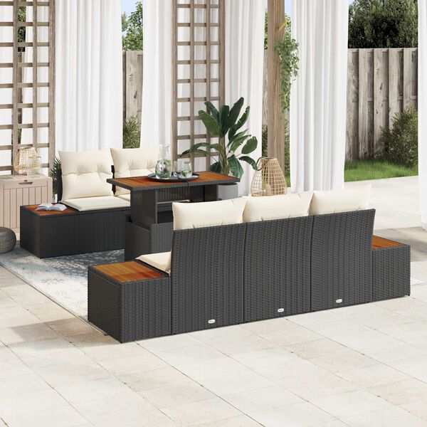 vidaXL Set Divano da Giardino con archiviazione 6 pcs Nero Poly Rattan