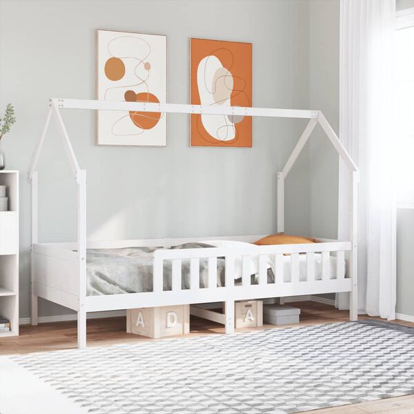 vidaXL Giroletto Casetta Bambini Bianco 90x190 cm Legno Massello Pino