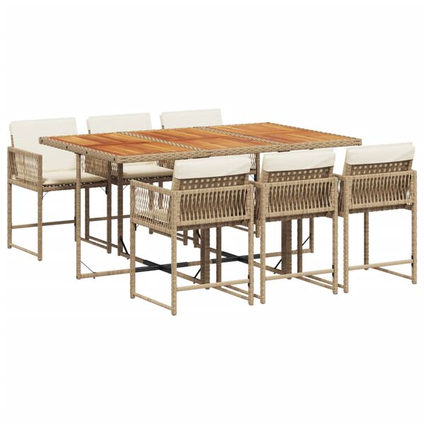 vidaXL Set da Pranzo da Giardino 7 pz con Cuscini Beige in Polyrattan