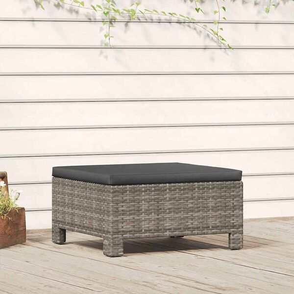vidaXL Poggiapiedi da giardino con cuscino grigio in polyrattan