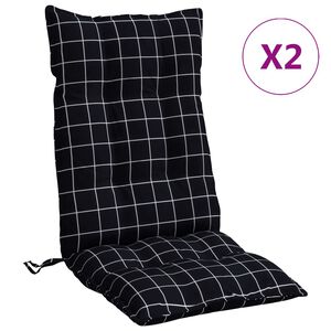vidaXL Cuscini Sedia Schienale Alto 2 pz Quadri Nero Tessuto Oxford