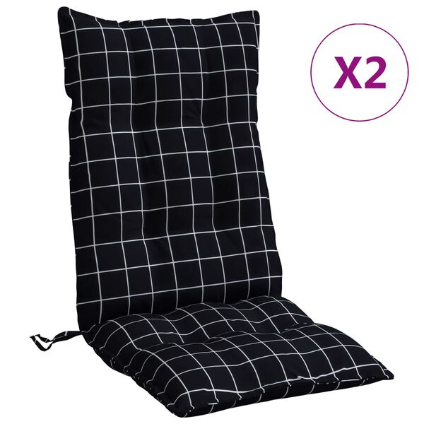 vidaXL Cuscini Sedia Schienale Alto 2 pz Quadri Nero Tessuto Oxford