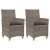 vidaXL Sedie Giardino con Cuscini 2pz Grigie Polyrattan Legno Massello