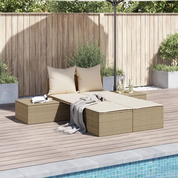 vidaXL Lettino Prendisole con Cuscini Beige in Polyrattan