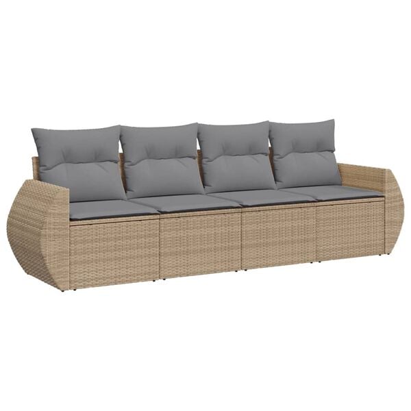 vidaXL Set Divano da Giardino 4 pz con Cuscini Beige in Polyrattan