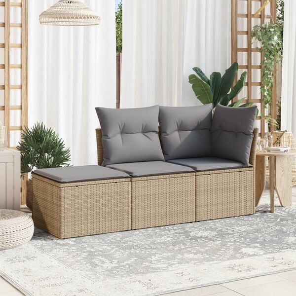 vidaXL Set Divano da Giardino 3 pz con Cuscini Beige in Polyrattan