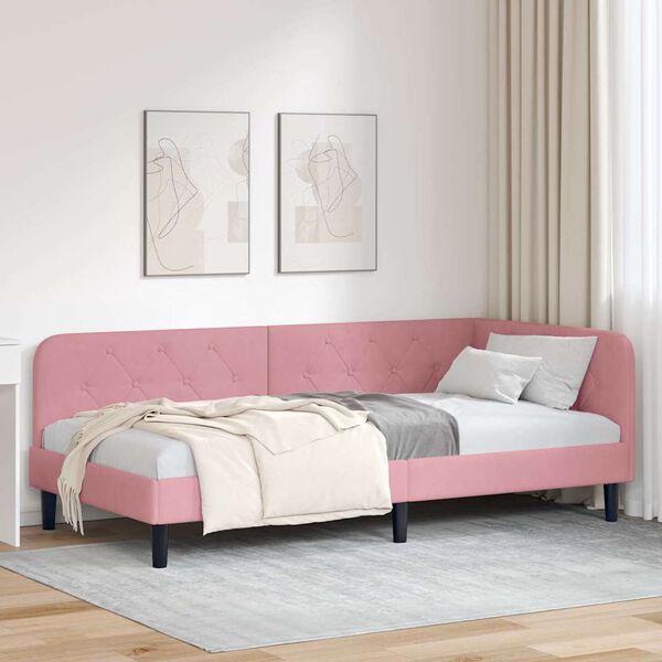 vidaXL Cornice del letto ad angolo Rosa 90 x 190 cm Velluto