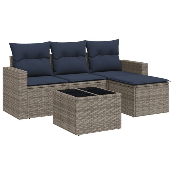 vidaXL Set Divani da Giardino 5 pz con Cuscini Grigio in Polyrattan
