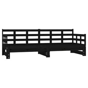 vidaXL Dormeuse Estraibile Nera in Legno Massello di Pino 2x(90x190)cm