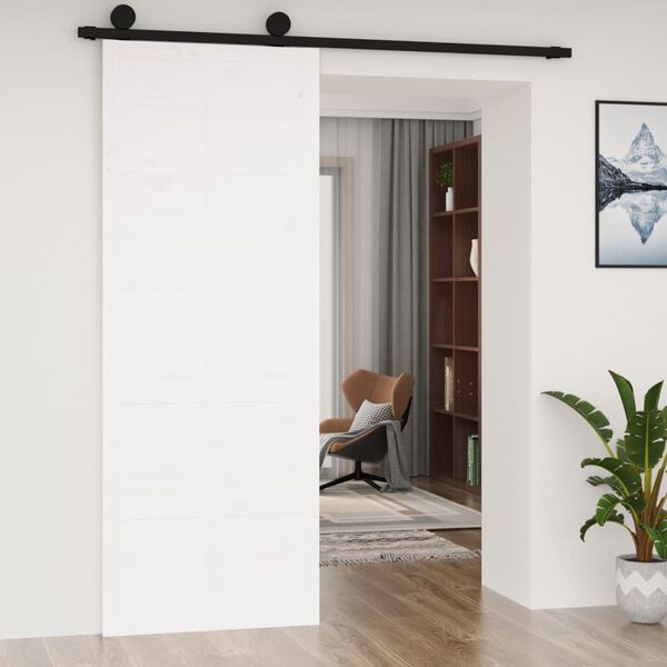 vidaXL Porta del Granaio Bianca 80x1,8x214 cm Legno Massello di Pino