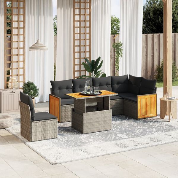 vidaXL Set Divani da Giardino 7 pz con Cuscini Grigio in Polyrattan