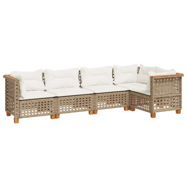 vidaXL Set Divano da Giardino 5 pz con Cuscini Beige in Polyrattan