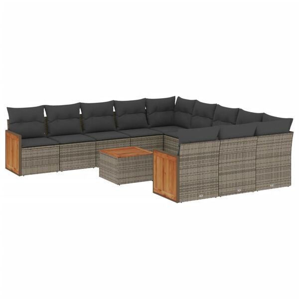vidaXL Set Divani da Giardino 12 pz con Cuscini Grigio in Polyrattan